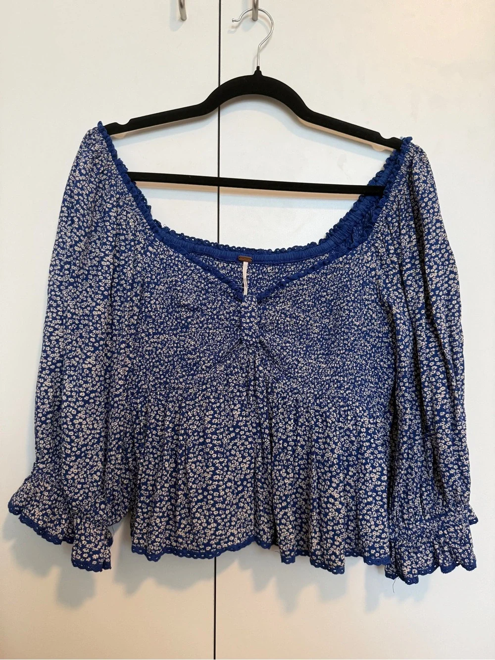 Free People peasant smocked Crop Top